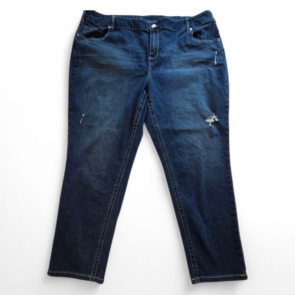 Lane Bryant Denim - Lane Bryant Genius Fit Skinny Jeans Dark Wash Distressed Plus Size 28 Average